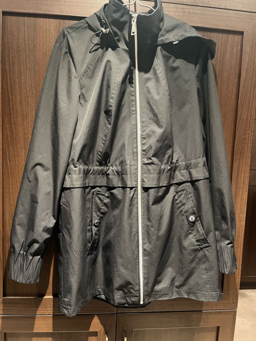 Vince Camuto Black Hooded Zip Raincoat